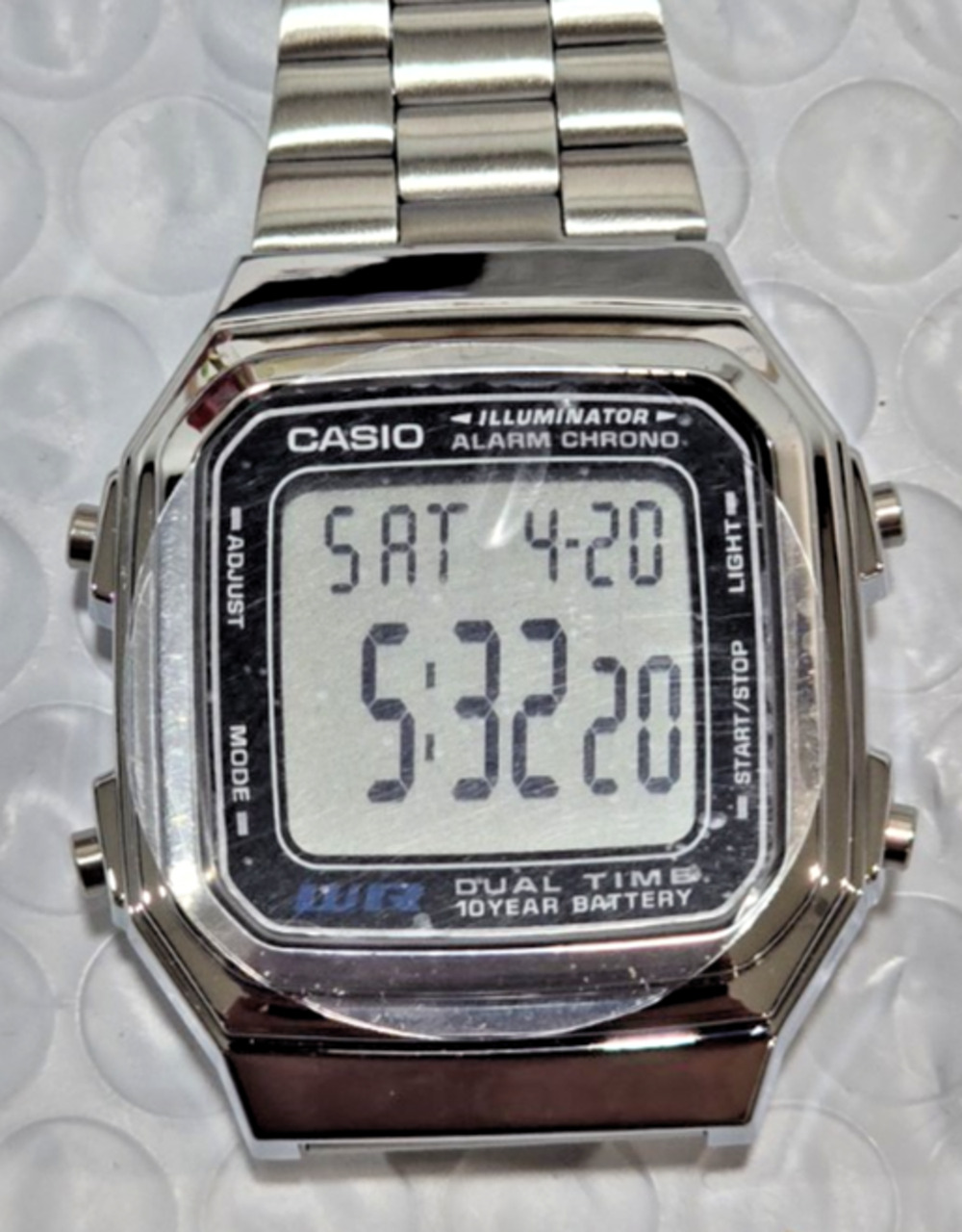 Casio Big Digital Dual Time Watch Silve Tone A178w A178